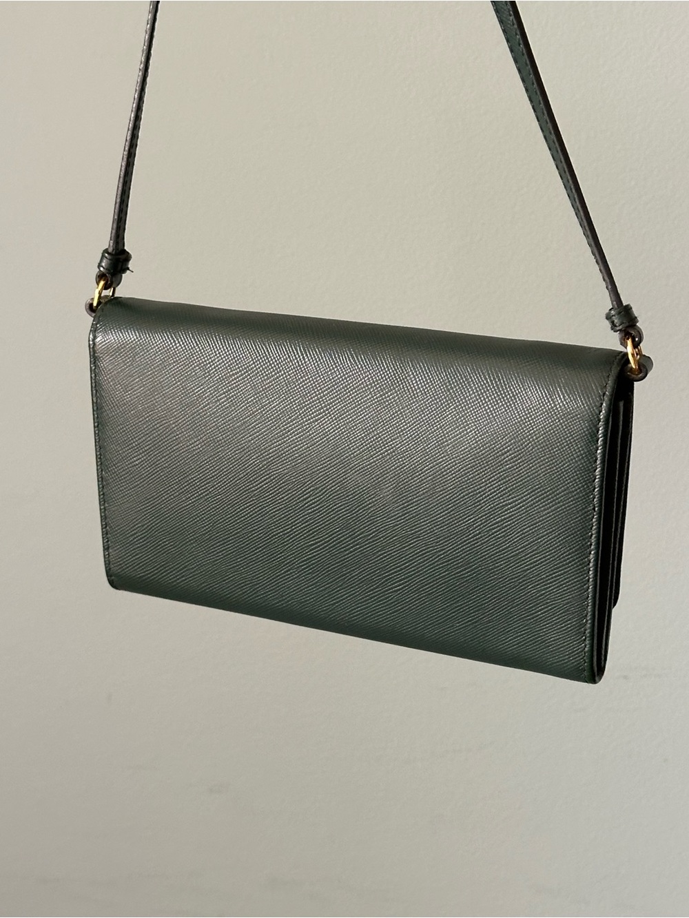 Prada Green Saffiano Leather Wallet on Strap - Picture 5 of 17